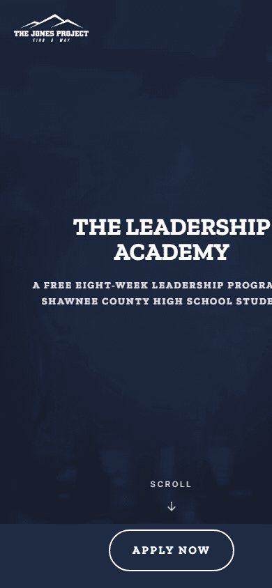 The Leadership Academy landing page on a phone